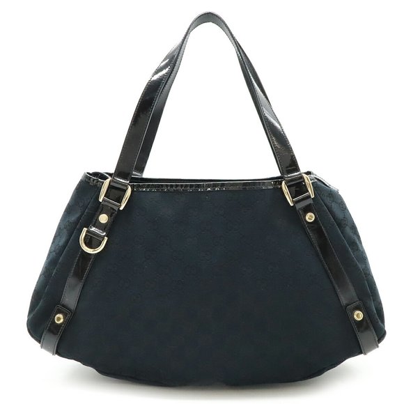 GUCCI Abby GG Canvas Tote Bag Shoulder Patent Leather Black 130736 - Picture 1 of 8